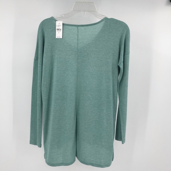 Ann Taylor LOFT Green V-neck Form Fitting 2 Tone Long Sleeve Tee Top Shirt #A12 - Picture 8 of 10